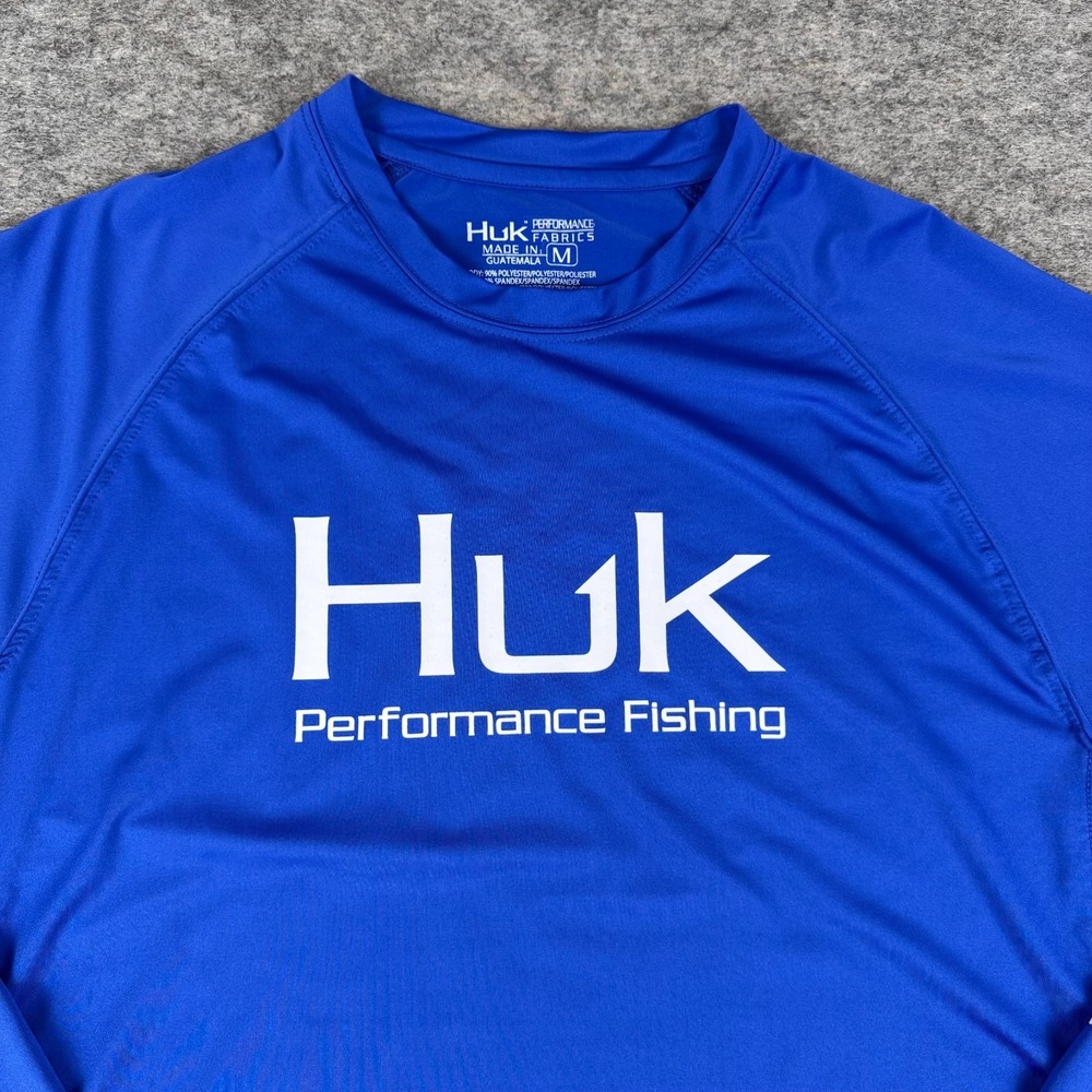 HUK Performance Fishing Shirt Long Sleeve Polyester Stretch Blue Mens Medium M - Picture 3 of 9